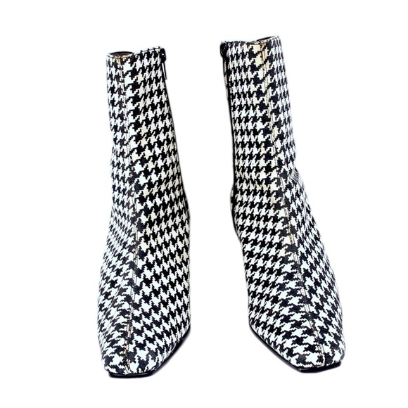 BLACK/WHITE HOUNDSTOOTH Square Toe Boots 6M Low Heel Side Zip Preppy Retro NWOT - Picture 11 of 13
